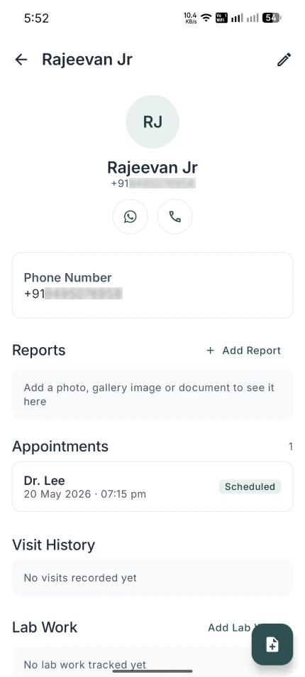 Dentocall Profile screen